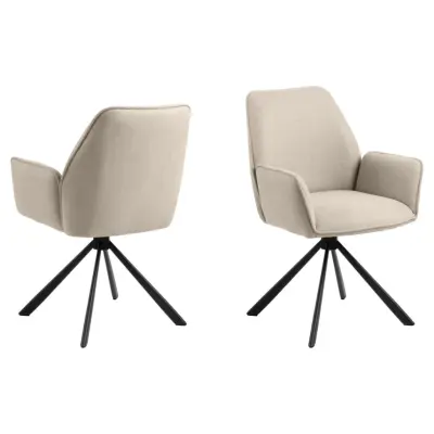 ACT NORDIC Glenda matstol, med armstöd och snurrfunktion - beige tyg och svart stål