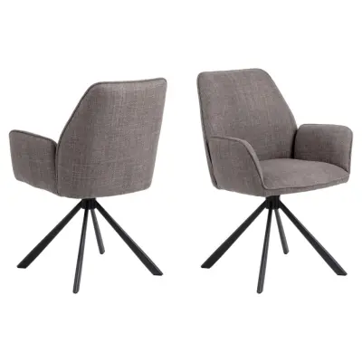 ACT NORDIC Glenda matstol, med armstöd och snurrfunktion - ljusgråbrunt tyg och svart stål