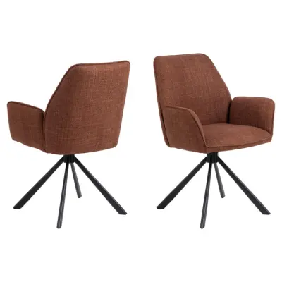 ACT NORDIC Glenda matstol, med armstöd och snurrfunktion - terrakottatyg och svart stål