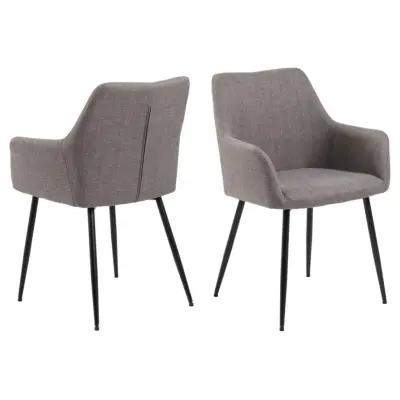 ACT NORDIC Lizzy matstol, med armstöd och dragkedja - ljusgråbrunt tyg och svart stål