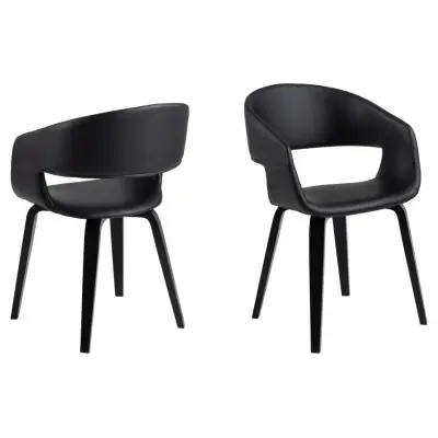 ACT NORDIC Nova matbordsstol, med armstöd - svart PU och svart ekfanér