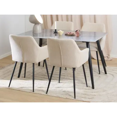 ACT NORDIC Wicklow matbordsset, med 1 bord och 4 stolar - grå Batis keramik, beige tyg och svart stål