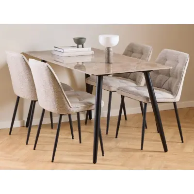 ACT NORDIC Wicklow matbordsset, med 1 bord och 4 stolar - brun Aberta keramik, beige tyg och svart stål