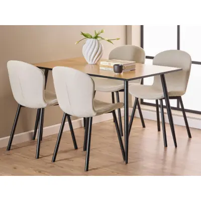 ACT NORDIC Wilma matbordsgrupp, med 1 bord och 4 stolar - naturlig vild ek melamin, beige tyg och svart stål