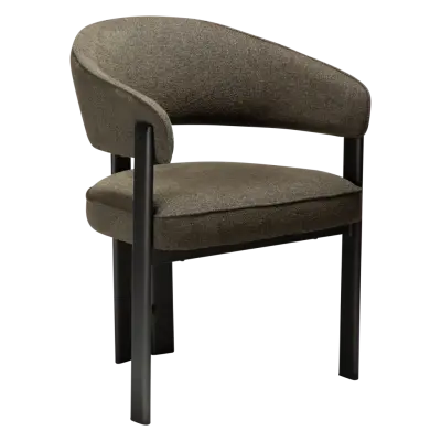 DAN-FORM Duct matstol, med armstöd - mörk olivgrönt bouclétyg och antik tennmetall