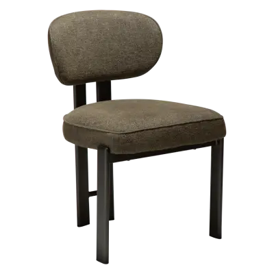 DAN-FORM Duct matstol - mörk olivgrönt bouclétyg och antik tennmetall