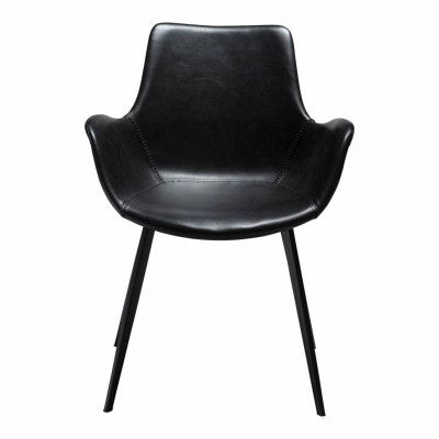DAN-FORM Hype Matstol, med Armstöd - Vintage Svart Konstläder och Svart Stål