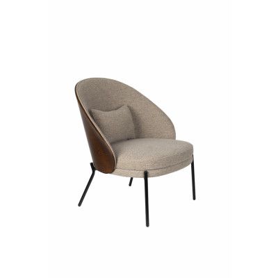 DUTCHBONE Rodin fåtölj - grå polyester, valnötsfärgad ask och svart metall