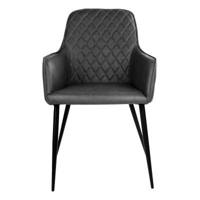 HOUSE NORDIC Harbo Matstol - Mörkgrått Konstläder och Svarta Stålben, med Armstöd