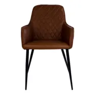 HOUSE NORDIC Harbo Matstol - Vintagebrunt Konstläder och Svarta Stålben, med Armstöd