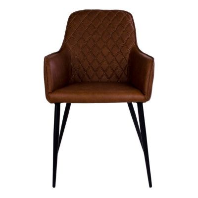 HOUSE NORDIC Harbo Matstol - Vintagebrunt Konstläder och Svarta Stålben, med Armstöd