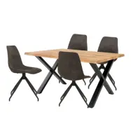 HOUSE NORDIC Toulon och Monaco matbordsset, 1 matbord, 4 stolar - grå mikrofiber och naturlig ek