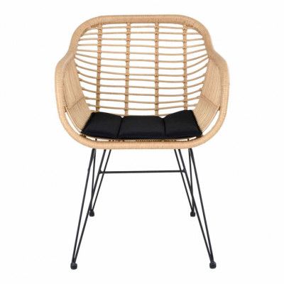 HOUSE NORDIC Trieste Matstol - Naturlig Rotting / Metall, med Armstöd, inkl. Hynde