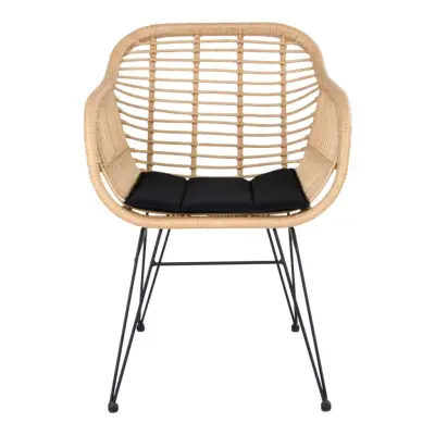 HOUSE NORDIC Trieste Matstol - Naturlig Rotting / Metall, med Armstöd, inkl. Hynde