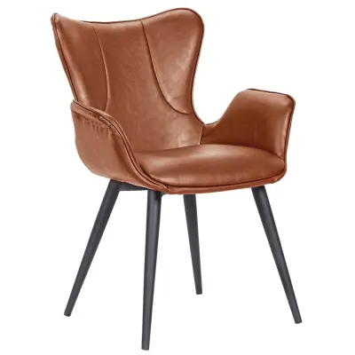 HOUSE OF SANDER Mist Matstol, med Armstöd - Cognacfärgat Konstläder med Svarta Ben