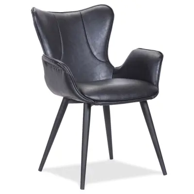 HOUSE OF SANDER Mist Matstol, med Armstöd - Svart Konstläder med Svarta Ben