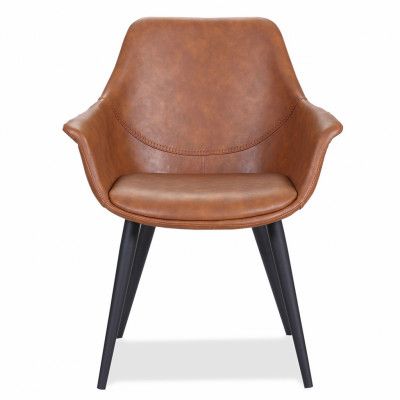 HOUSE OF SANDER Signe Matstol, med Armstöd - Cognac Färgat PU-läder med Svarta Ben