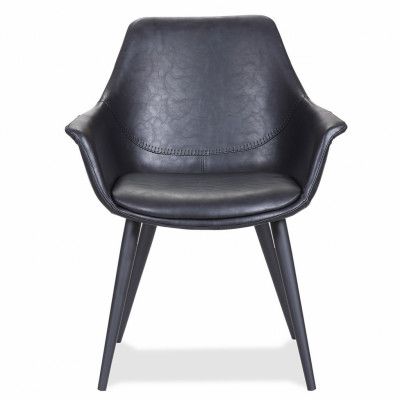 HOUSE OF SANDER Signe Matstol, med Armstöd - Svart PU-läder med Svarta Ben