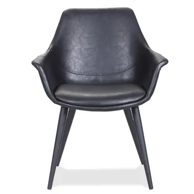 HOUSE OF SANDER Signe Matstol, med Armstöd - Svart PU-läder med Svarta Ben