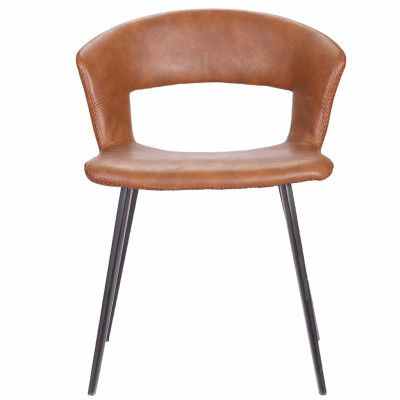 HOUSE OF SANDER Tora Matstol, med Armstöd - Konjaksfärgat PU-läder med Svarta Metallben