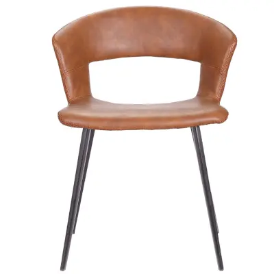 HOUSE OF SANDER Tora Matstol, med Armstöd - Konjaksfärgat PU-läder med Svarta Metallben