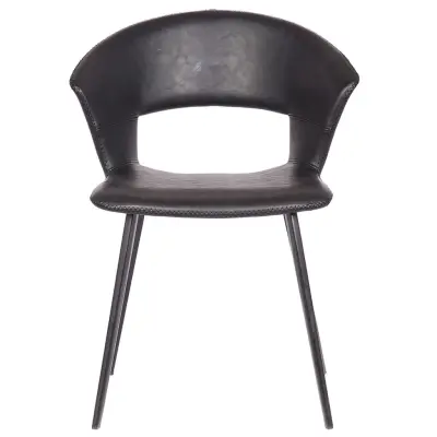 HOUSE OF SANDER Tora Matstol, med Armstöd - Svart PU-läder med Svarta Metallben