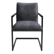 HSM COLLECTION Boston Matstol, med Armst&ouml;d - M&ouml;rkgr&aring; Velour och Metall