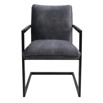 HSM COLLECTION Boston Matstol, med Armstöd - Mörkgrå Velour och Metall