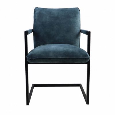 HSM COLLECTION Boston Matstol, med Armstöd - Niagarablå Velour och Metall
