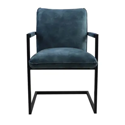 HSM COLLECTION Boston Matstol, med Armstöd - Niagarablå Velour och Metall