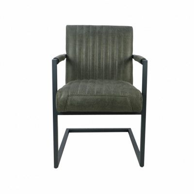 HSM COLLECTION Texas Matstol, med Armstöd - Armégrönt Yacht-läder och Metall