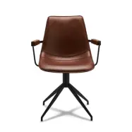 Isabel Matstol, med Armstöd och Snurrfunktion - Ljusbrun PU-läder och Svart Ram