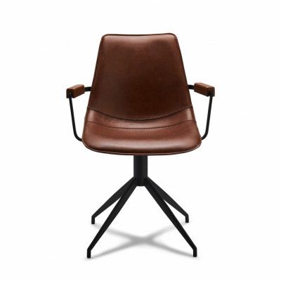 Isabel Matstol, med Armstöd och Snurrfunktion - Ljusbrun PU-läder och Svart Ram