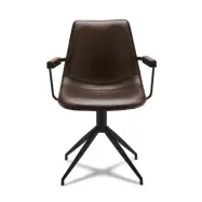 Isabel Matstol, med Armstöd och Snurrfunktion - Mörkbrunt PU-läder och Svart Ram