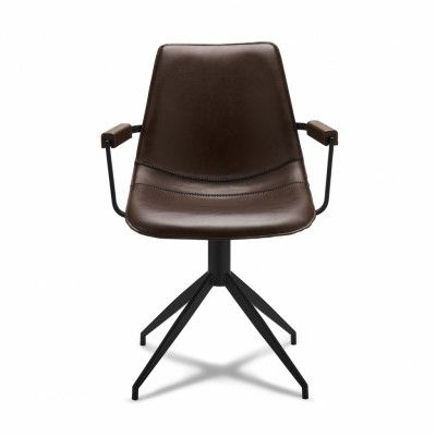 Isabel Matstol, med Armstöd och Snurrfunktion - Mörkbrunt PU-läder och Svart Ram
