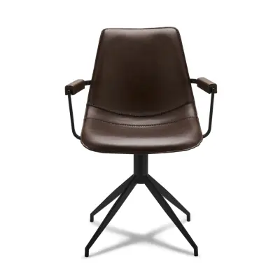 Isabel Matstol, med Armstöd och Snurrfunktion - Mörkbrunt PU-läder och Svart Ram