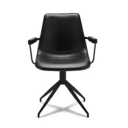 Isabel Matstol, med Armstöd och Snurrfunktion - Svart PU-läder med Svarta Ben