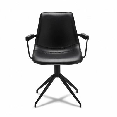 Isabel Matstol, med Armstöd och Snurrfunktion - Svart PU-läder med Svarta Ben