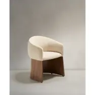 KAVE HOME Bosca matstol, med armstöd - beige chenilletyg och valnötsfaner