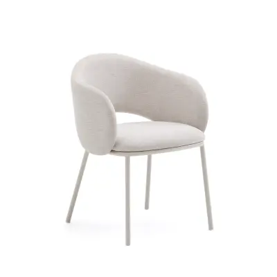 KAVE HOME Maina matstol, med armstöd - beige chenille och beige stål