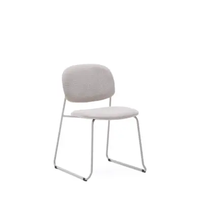 KAVE HOME Meli matstol, stapelbar - beige chenille och beige metall