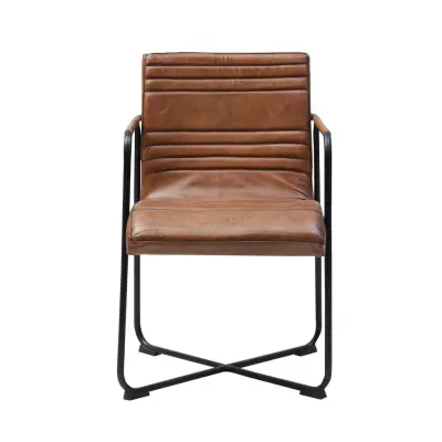 KILROY INDBO Melissa #898 matstol med armstöd - brunt läder och järn