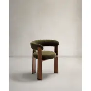 KAVE HOME 3-bent matstol i granit med armstöd - grön chenille och valnötsfinish askträ