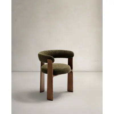 KAVE HOME 3-bent matstol i granit med armstöd - grön chenille och valnötsfinish askträ