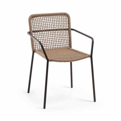 KAVE HOME Boomer Matstol med Armstöd - Beige Rep och Stål