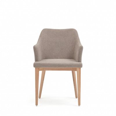 KAVE HOME Croft matbordsstol, med armstöd - brunt chenilletyg och naturligt ask