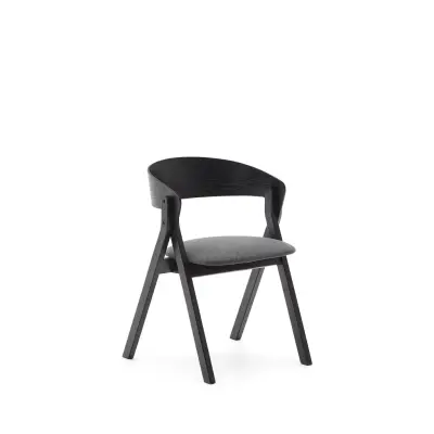 KAVE HOME Godia matstol, med armstöd - grått chenilletyg och svart askfaner