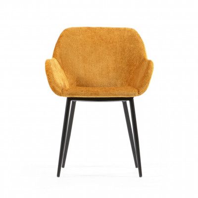 LAFORMA Konna Matstol, med Armstöd - Senapsgul Chenille och Svart Stål