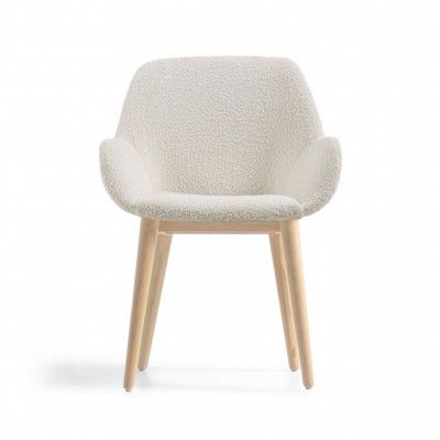 KAVE HOME Konna Matstol, med Armstöd - Vitt Tyg och Naturlig Ask