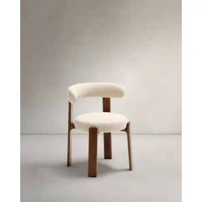 KAVE HOME Matstol i granit - beige chenille och valnötsfinish ask